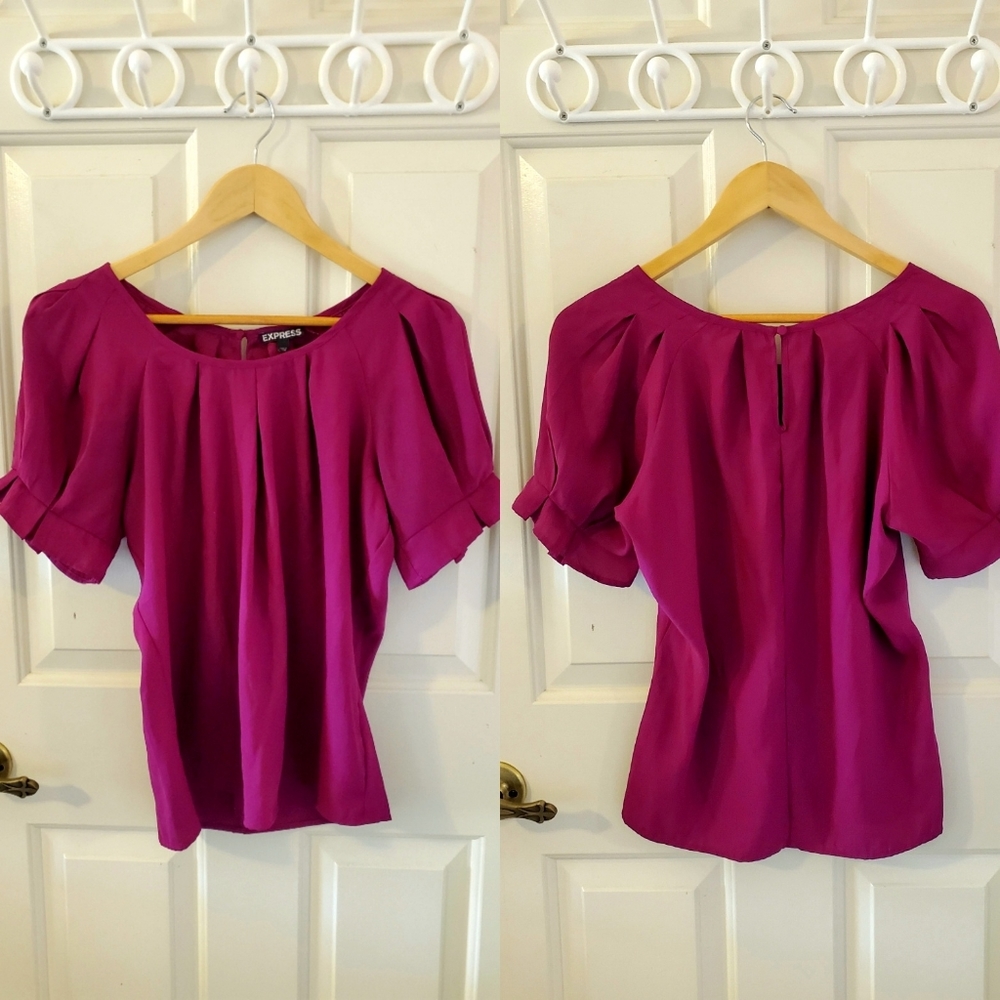 Express Fuscia Satin Peasant Blouse